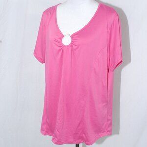 M.Fasis 2X Pink Shirt Boat Neck Silver Accented Chest Short Sleeve Top